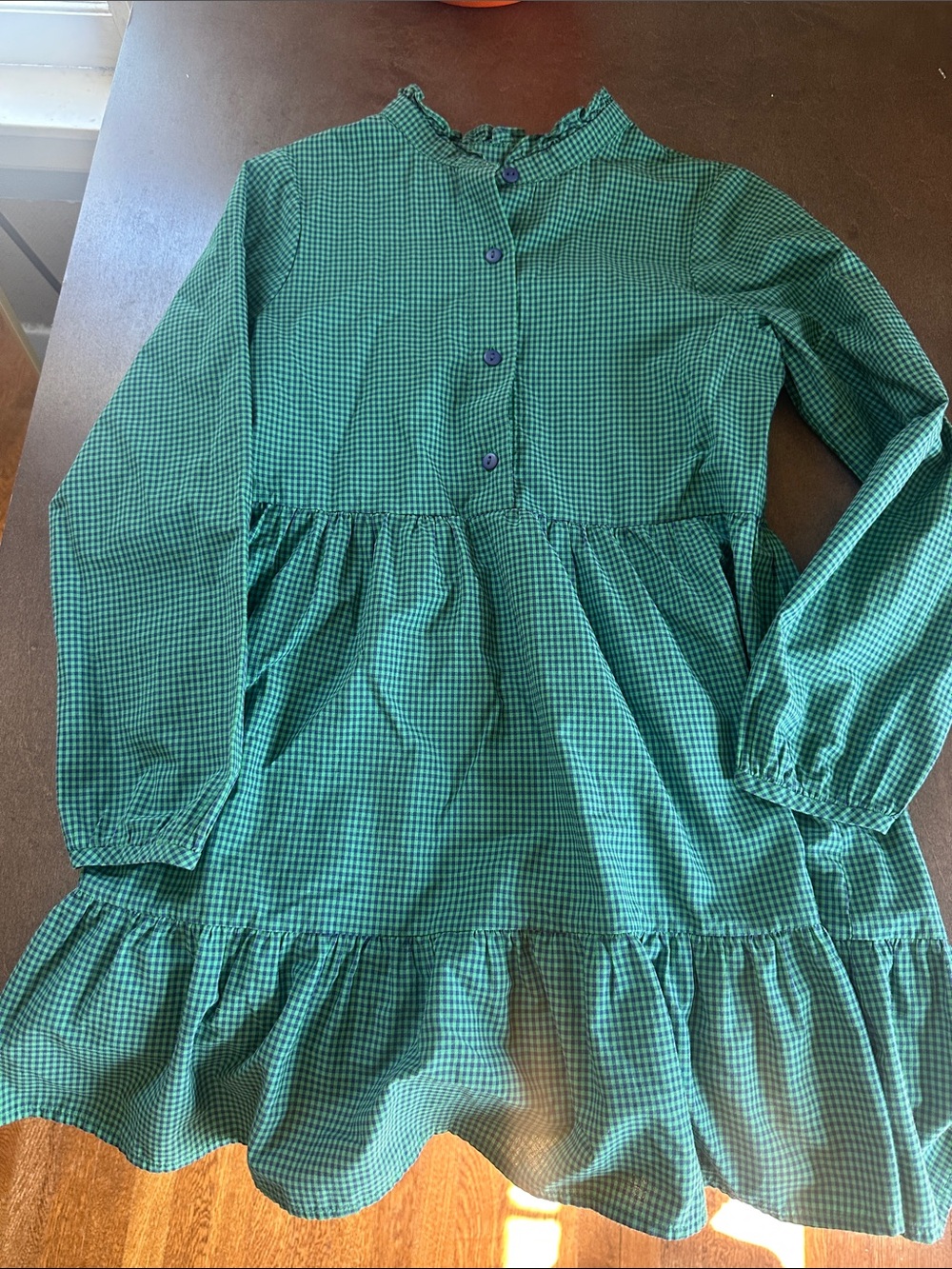 Florence Eiseman Teal Gingham Button-Front Ruffle Dress (size 12)